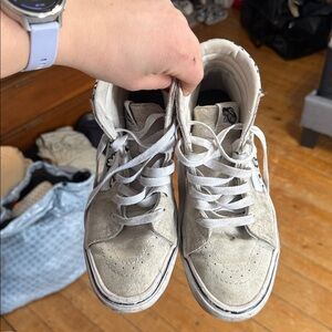 Vans White and Gray Floral High-Top Sneakers